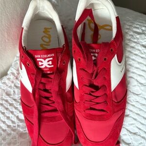 Sam Edelman Bold Red and White Sneakers